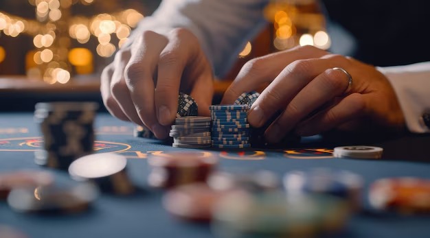 Multi-camera view of live dealer dealing cards